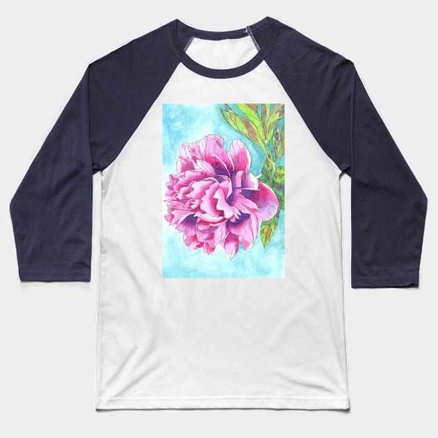 Pink Peony Rose painting Baseball T-Shirt by esvb